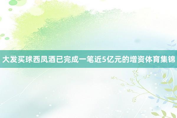 大发买球西凤酒已完成一笔近5亿元的增资体育集锦